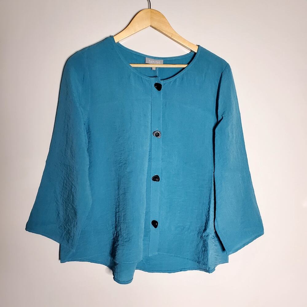 Habitat light teal Blue Button-Detail Top rayon blend lagenlook button up top